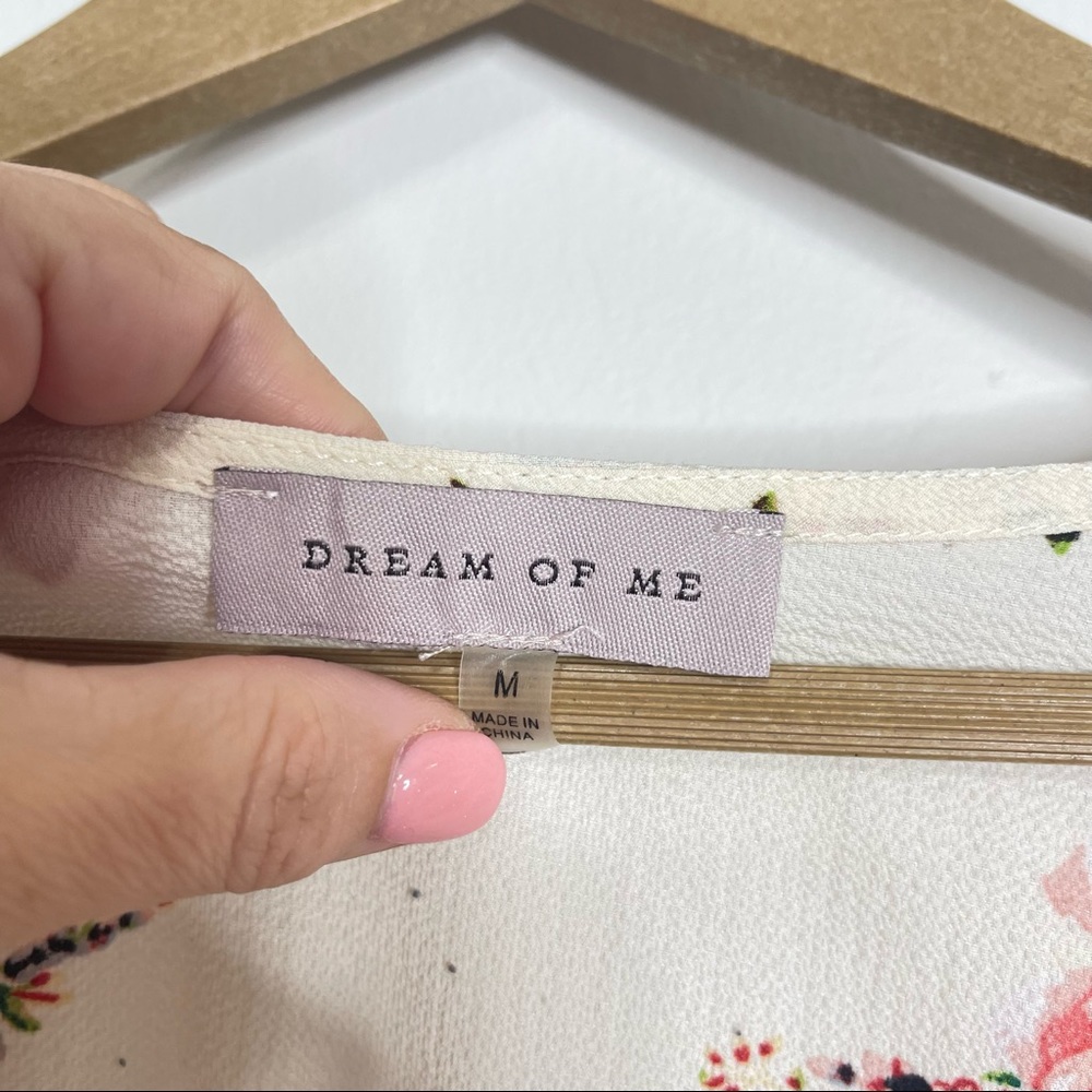 Dream of Me White Floral Print 3/4 Sleeve Wrap Mini Dress Size Medium - Picture 5 of 6